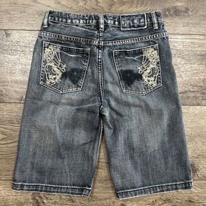 Vintage Y2K Helix Embroidered Pockets Medium Wash Denim Shorts Jorts Boys Sz 16